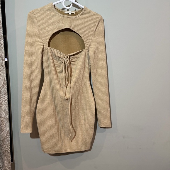 The Oures Khaki Cut-Out Halter Neck Dress | Size Small Sleek Bodycon Party Wear - Picture 4 of 8